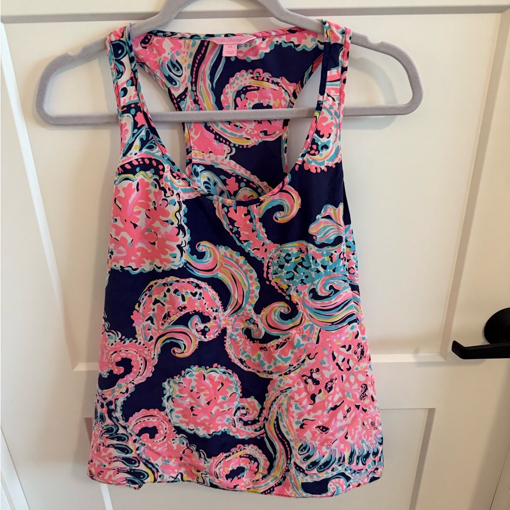 Lilly Pulitzer Silk Tank M Pink Blue Paisley Sleeveless Resort Preppy Coastal